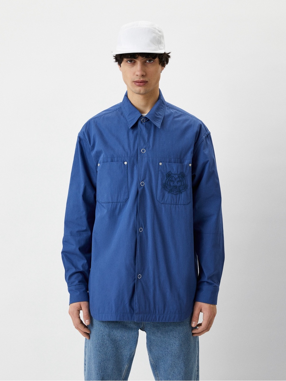 KENZO | Men’s Classic Tiger Embroidery Long Sleeve Shirt Blue Small
